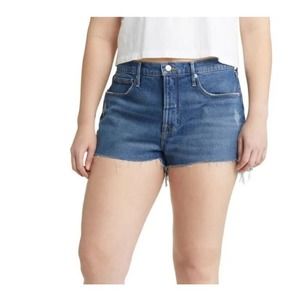 Good American '90s Cutoff Distressed Denim Shorts Blue Size 12 NWT